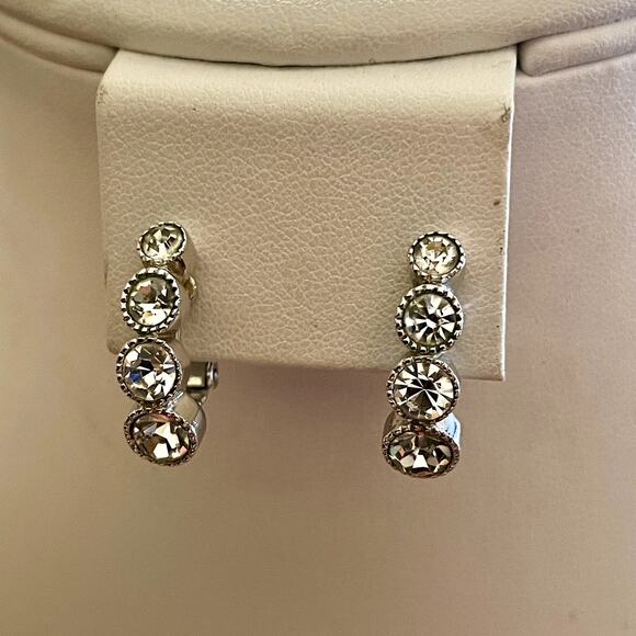 Vintage Napier Crystal Silver Tone Screw Back Earrings - Picture 1 of 6